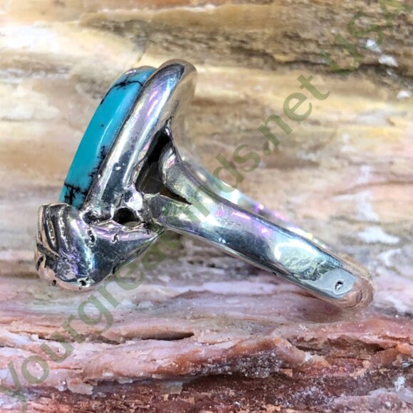 Sterling Silver Double Leaf Spider Web Turquoise Ring Size 10 - Picture 4 of 4
